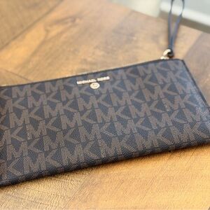 Michael Kors Black and Brown Monogram Wristlet